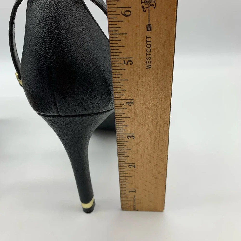 Kelly & Katie Pointed Toe Black Strappy Black Pumps With Gold Trim Heel Sz 10M - Picture 11 of 12